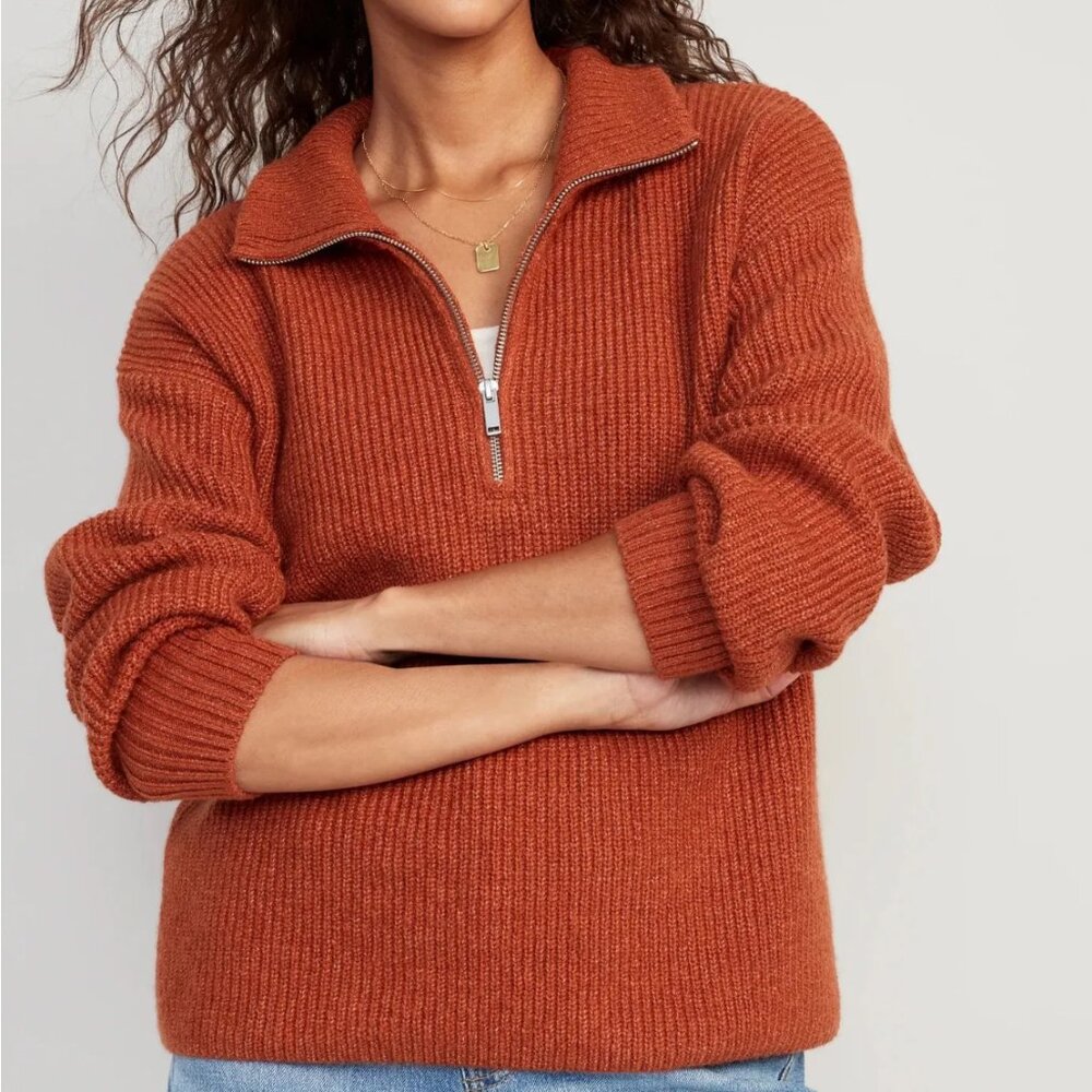 Old Navy Shaker Stitch Orange Half Zip Sweater Size 2X